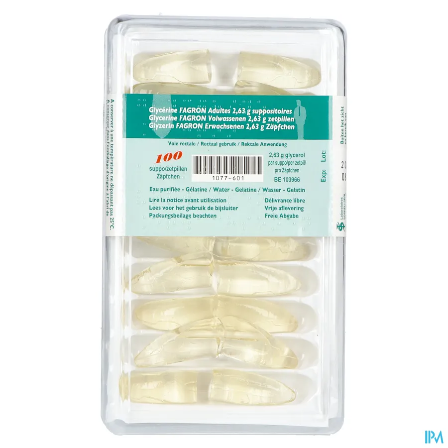 packshot van Glycerine Suppo Volw. 100 zetpillen