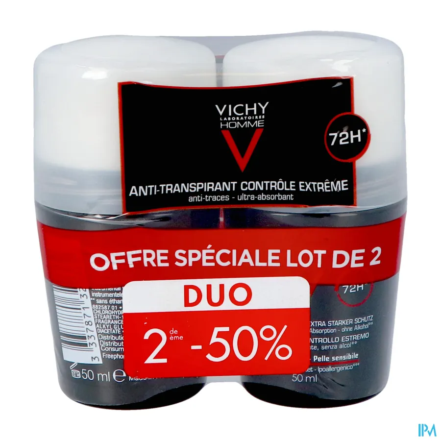 packshot van Vichy Homme Deo Roll-On Extreme Controle 72u Duo Promo* 2 x 50 ml