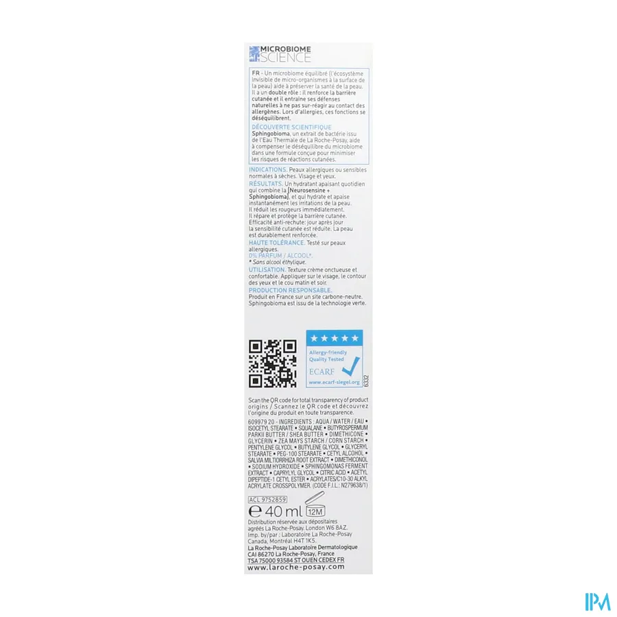 packshot van La Roche-Posay Toleriane Dermallergo Crème 40 ml