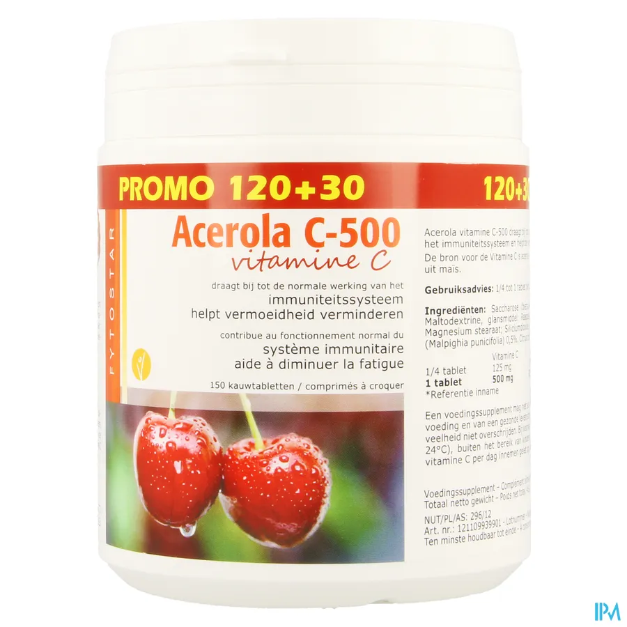 packshot van Acerola C-500 Vitamine C Promoverpakking 150 Kauwtabletten