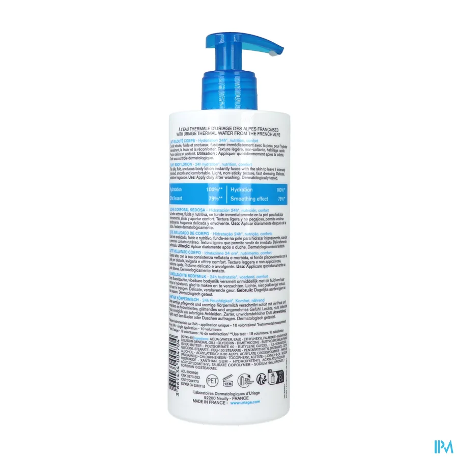 packshot van Uriage Eau Thermale Silky Body Lotion 500 ml