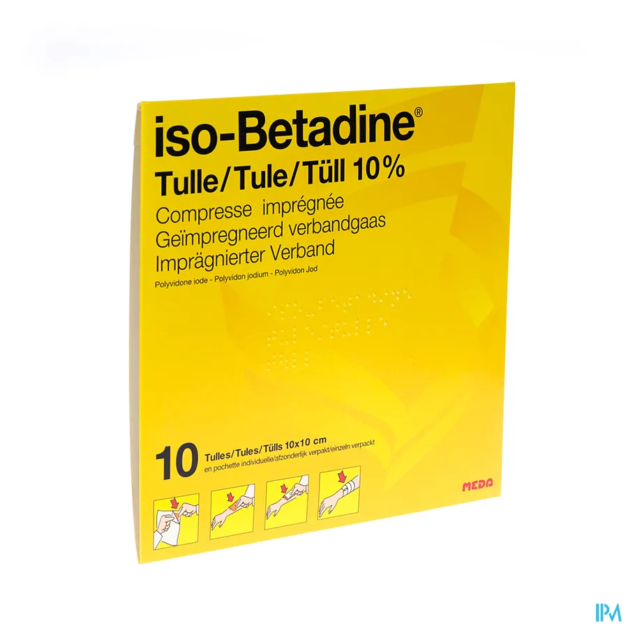 packshot van Iso-betadine Tulle 10 kompressen