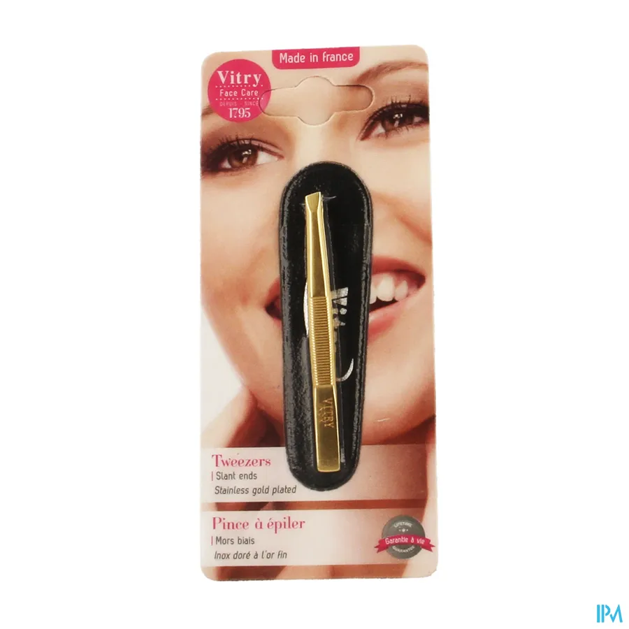 packshot van Vitry Epileerpincet met Schuine Top in Inox Verguld Klein Formaat