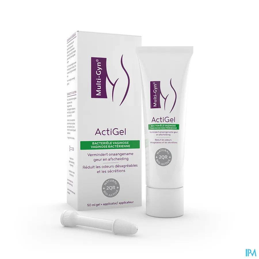 packshot van Multi-Gyn Actigel bij Vaginale Geur, Overmatige Afscheiding, Jeuk en Irritatie Gel 50 ml + Applicator