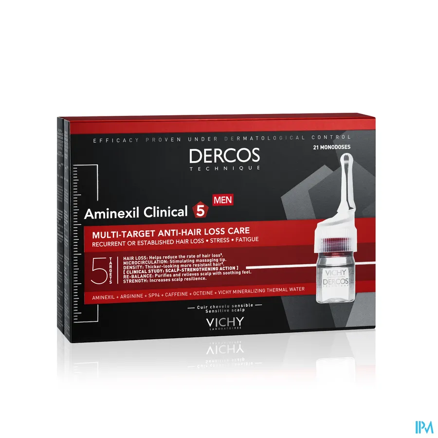 packshot van Vichy Dercos Aminexil Clinical 5 Mannen 21 ampullen