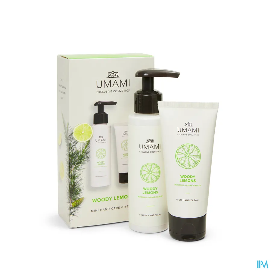 packshot van Umami Mini Hand Care Gift Set – Woody Lemons