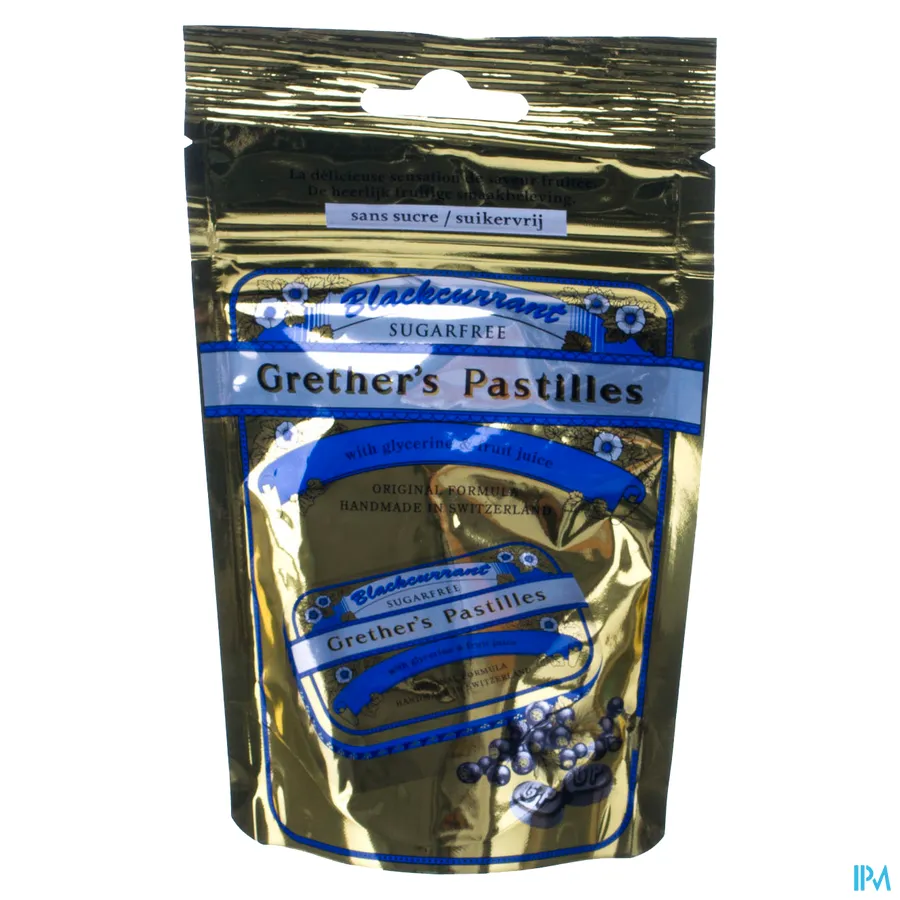 packshot van Grether's Pastilles Zwarte Bes Suikervrij Navulling in Zakje 100 g