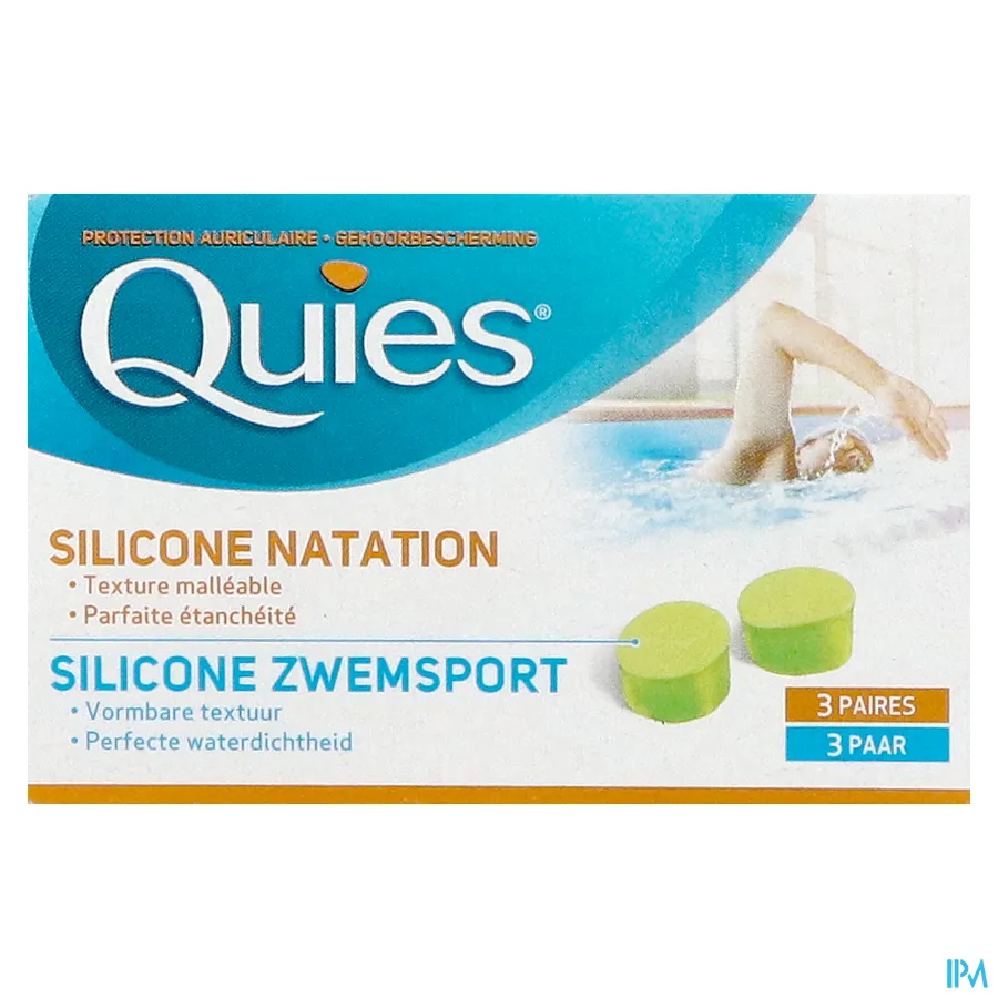 packshot van Quies Gehoorbescherming voor Zwemsport Silicone Oordopjes voor Volwassenen 3 Paar