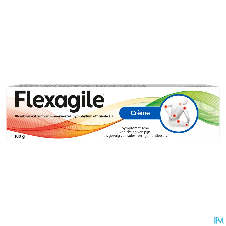 packshot van Flexagile Crème voor Symptomatische Verlichting van Pijn als gevolg van Spier-en Ligamentletsels 100 g
