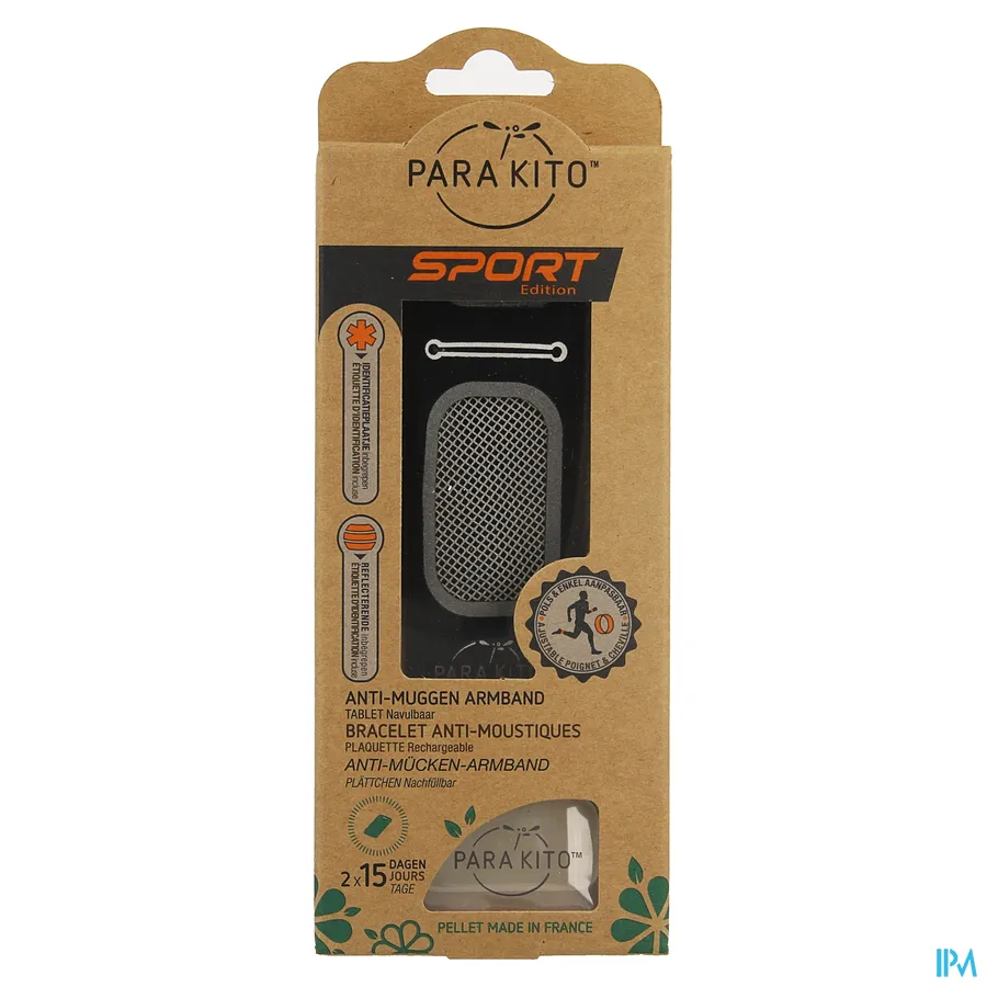 packshot van ParaKito Anti-Muggen Armband Sport Edition Zwart met 2 Navultabletten