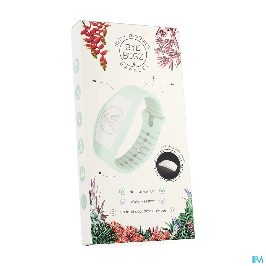 packshot van Bye Bugz Anti-Muggen Armband in Pistachegroen met 1 Navulling