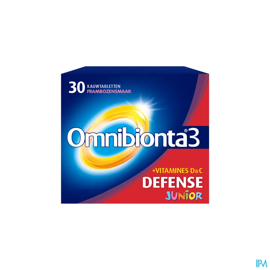 packshot van Omnibionta 3 Junior Vitamines en Mineralen met Frambozensmaak 30 Tabletten