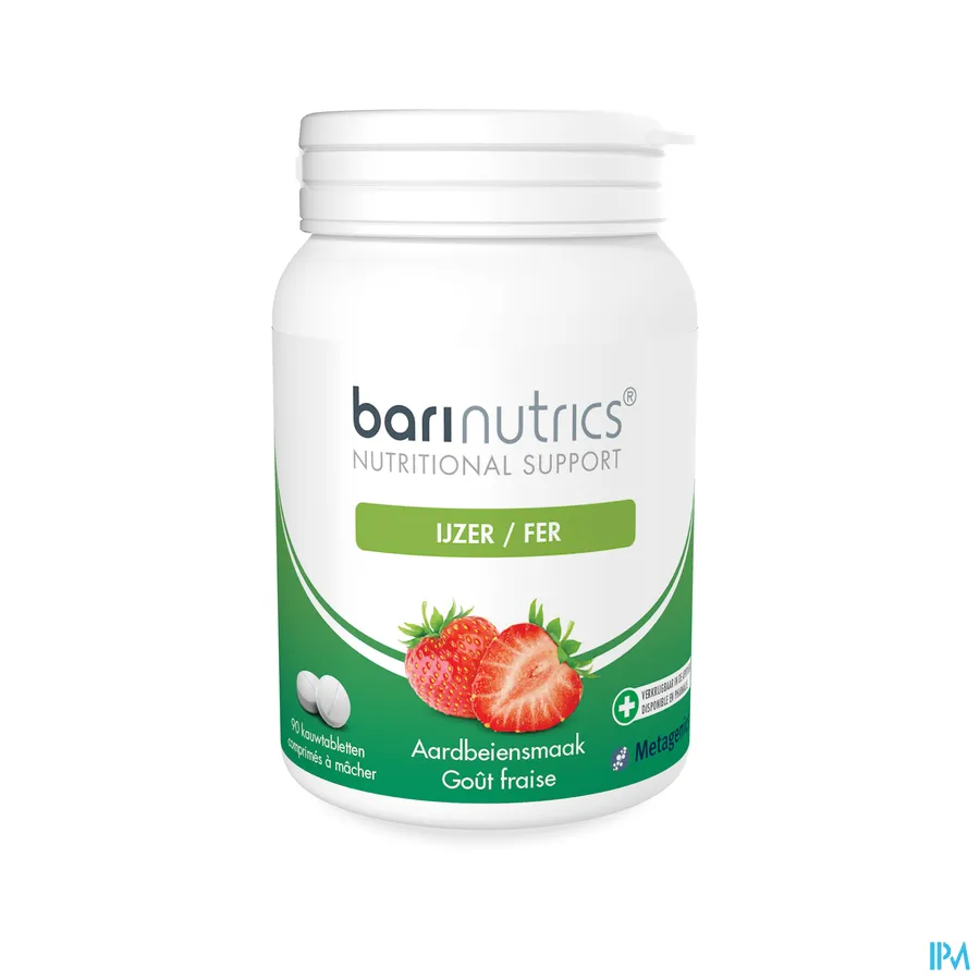 packshot van Barinutrics Ijzer 90 Kauwtabletten met Aardbeiensmaak