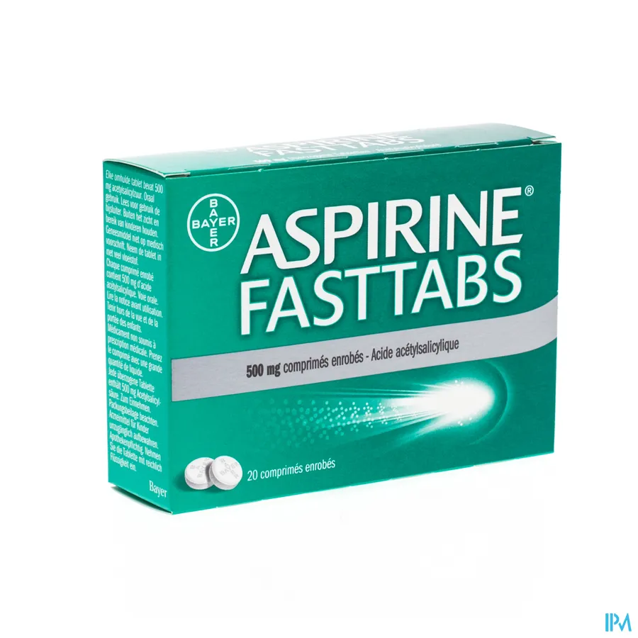 packshot van Aspirine Fasttabs 500mg 20 tabletten