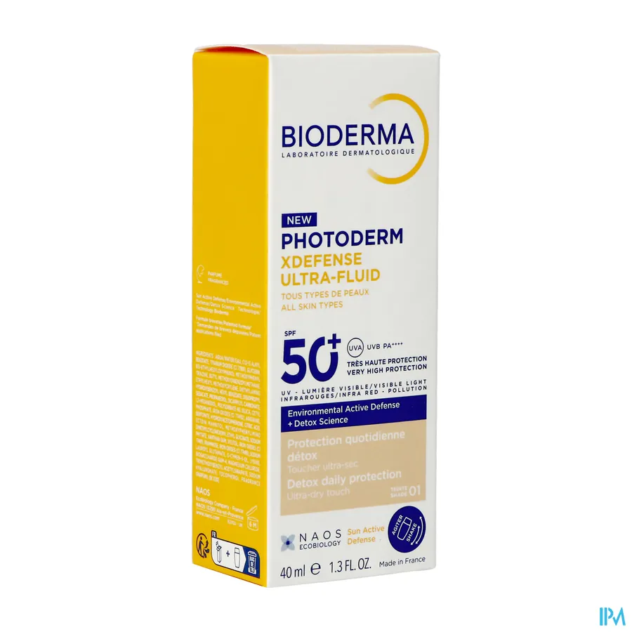 packshot van Bioderma Photoderm XDefense Ultra-Fluid SPF 50+ 40 ml Shade 01