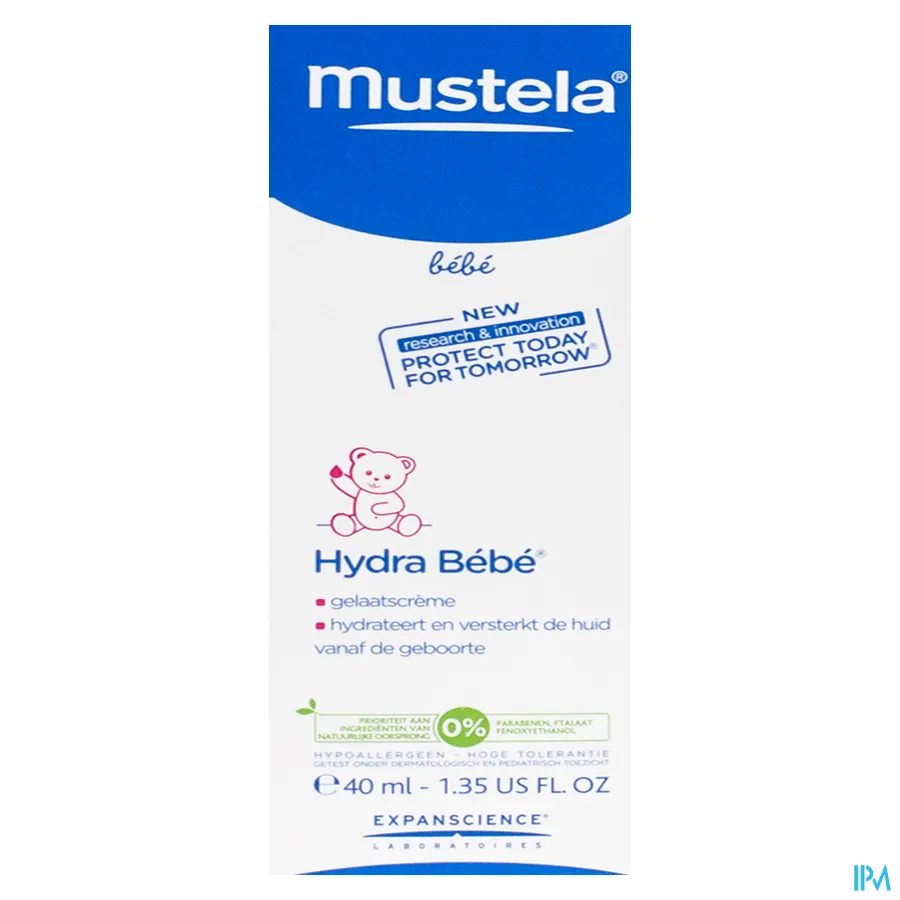 packshot van Mustela Baby en Kind Hydra Bébé Gelaatscrème voor Normale Huid 40 ml
