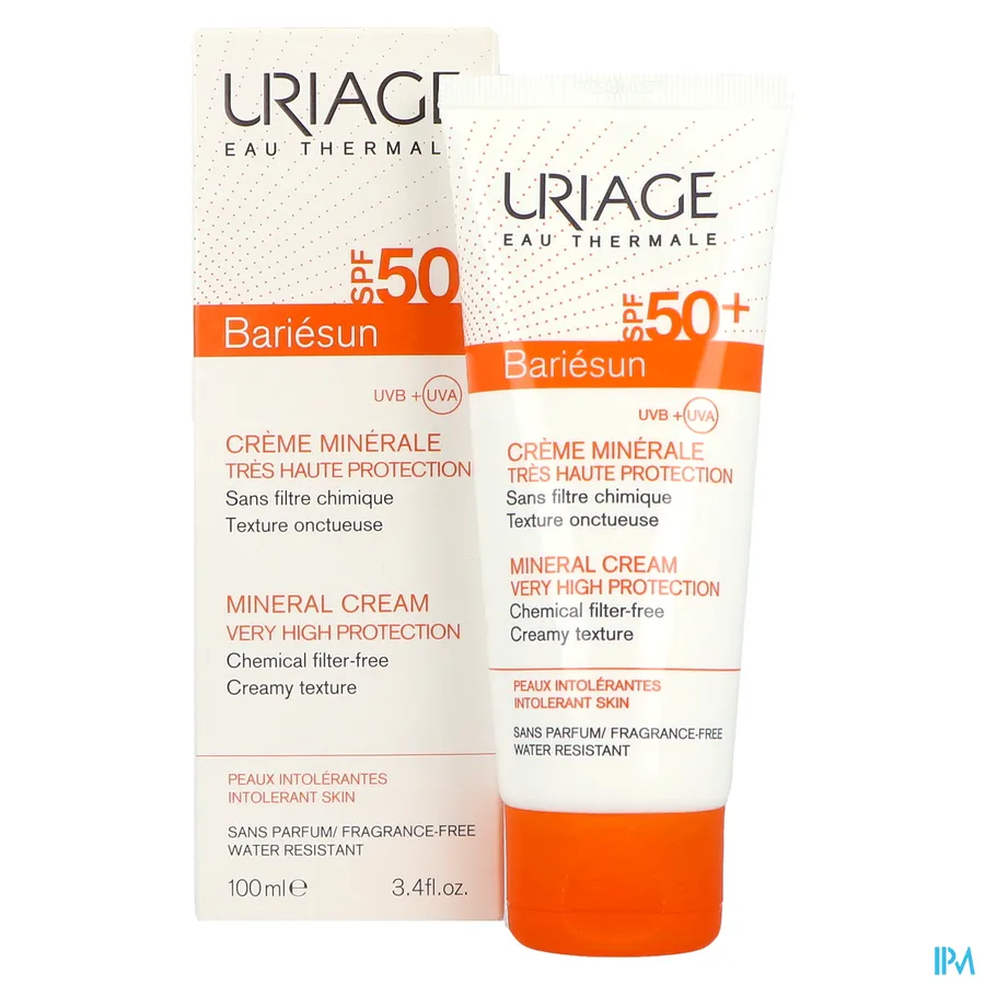 packshot van Uriage Bariésun Minerale Crème met SPF 50+ voor Kinderen en Volwassenen 100 ml
