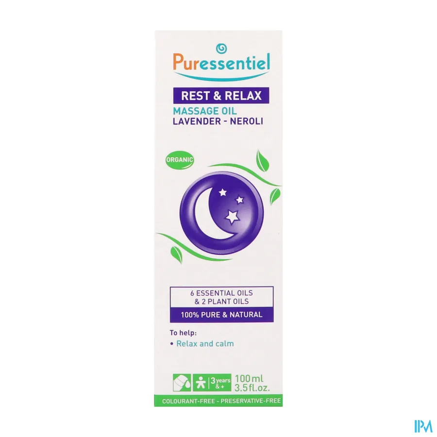 packshot van Puressentiel Bio-Massageolie Ontspanning  met Lavendel en Neroli 100 ml
