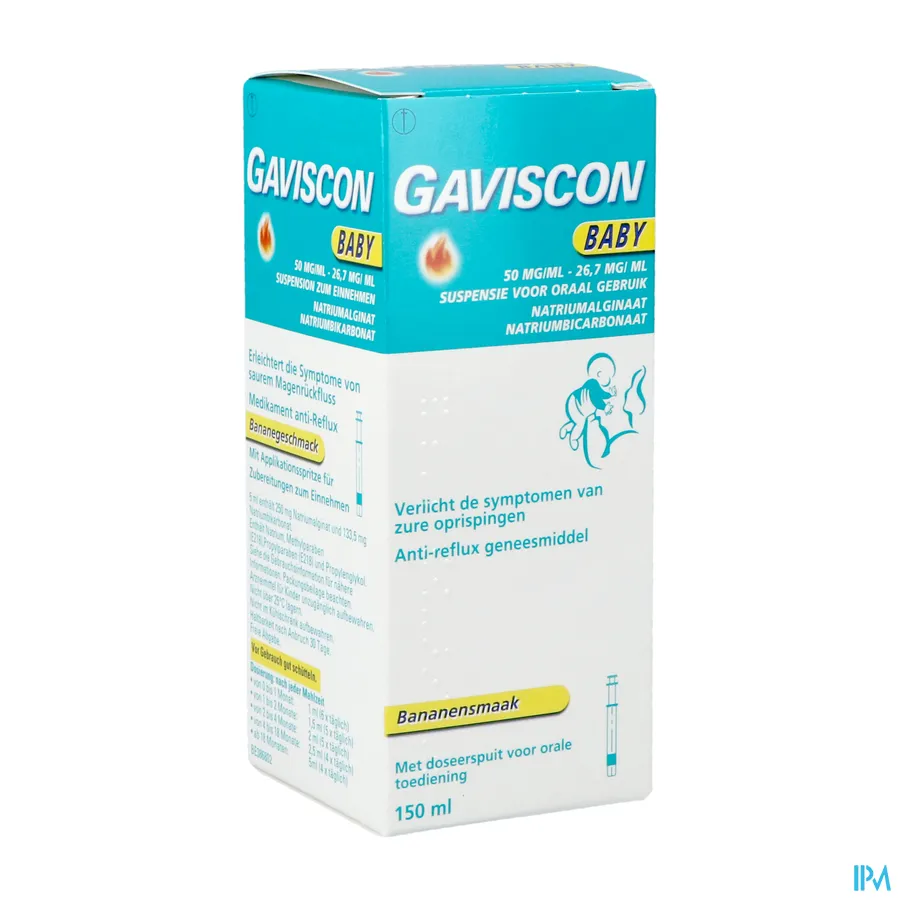 packshot van Gaviscon Baby Anti-Reflux Geneesmiddel voor Verlichting van Symptomen van Zure Oprispingen 150 ml