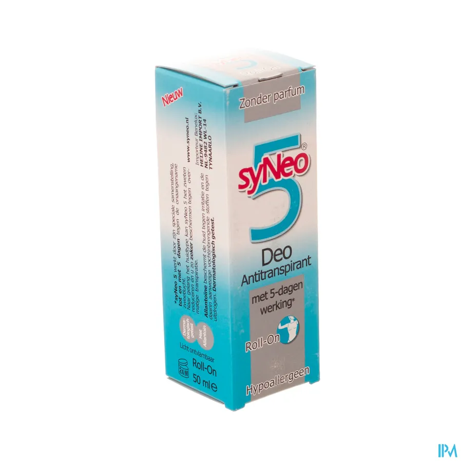 packshot van SyNeo Deo Antitranspirant Roll-On met 5 Dagen Werking zonder Parfum 50 ml voor Oksels
