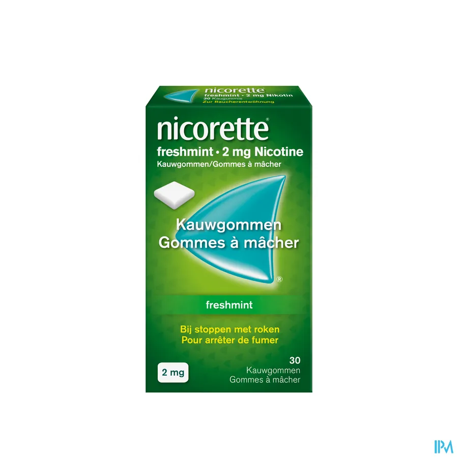 packshot van Nicorette Freshmint Kauwgom 2 mg 30 Stuks