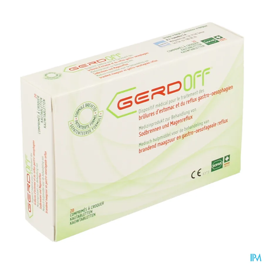 packshot van Gerd Off tegen Brandend Maagzuur en Gastro-Oesofagale Reflux 20 Kauwtabletten