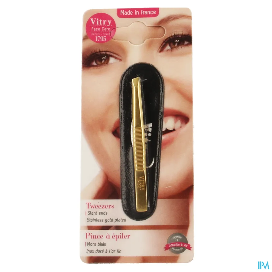 packshot van Vitry Epileerpincet met Schuine Top in Inox Verguld Klein Formaat