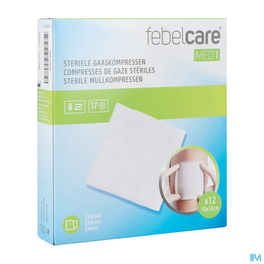packshot van Febelcare Gaaskompres Steriel 10 x 10 cm 12 stuks