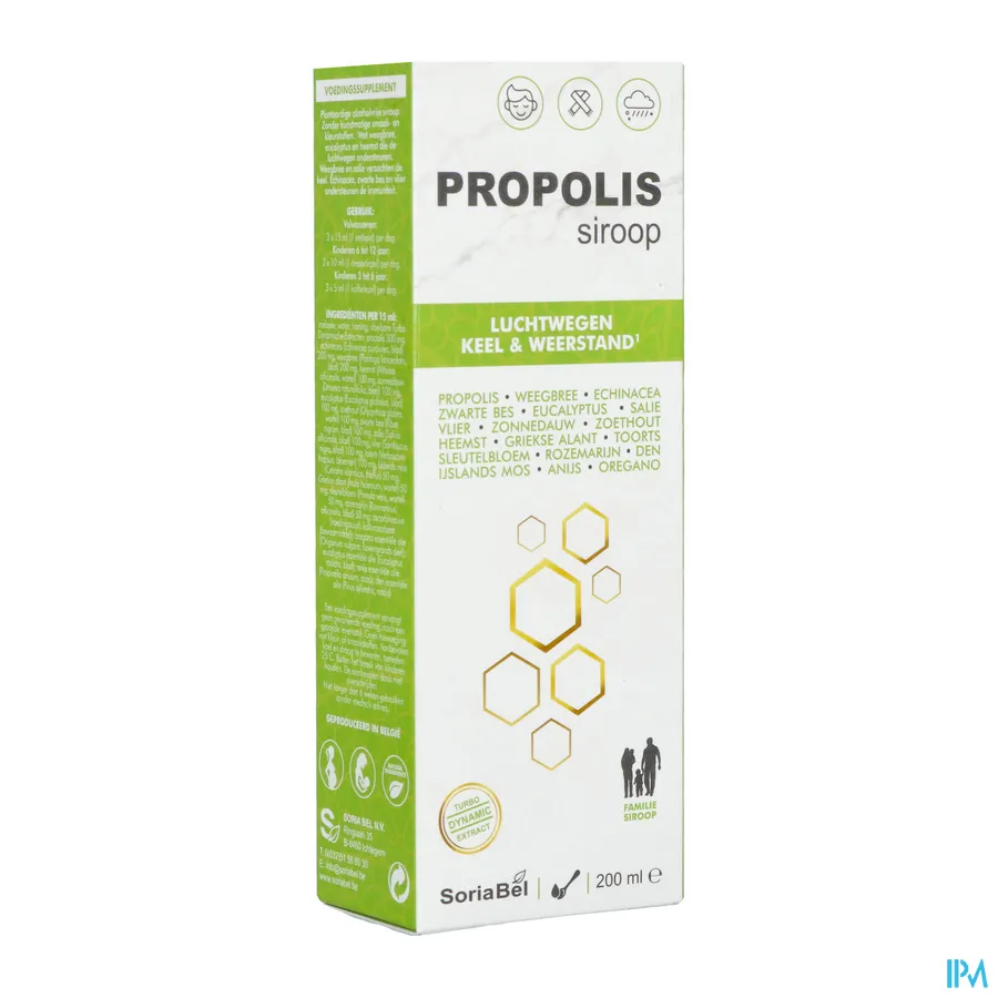 packshot van Soria Propolis Siroop voor Luchtwegen, Keel en Weerstand 200 ml