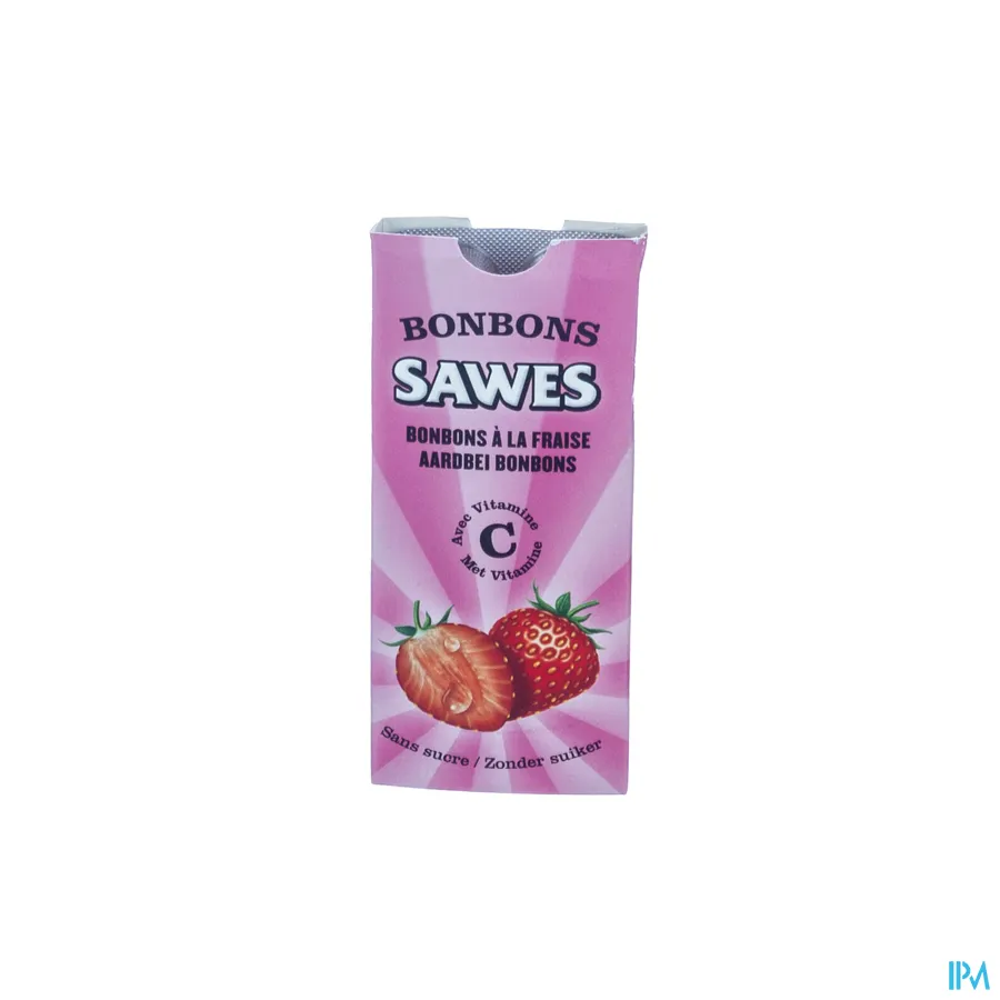 packshot van Sawes Aardbei Bonbons met Vitamine C zonder Suiker 10 Stuks