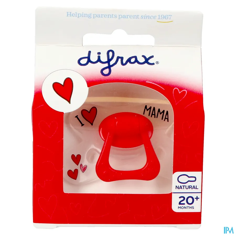 packshot van Difrax Fopspeen Natural 20+ M I Love Assorti 1 stuk