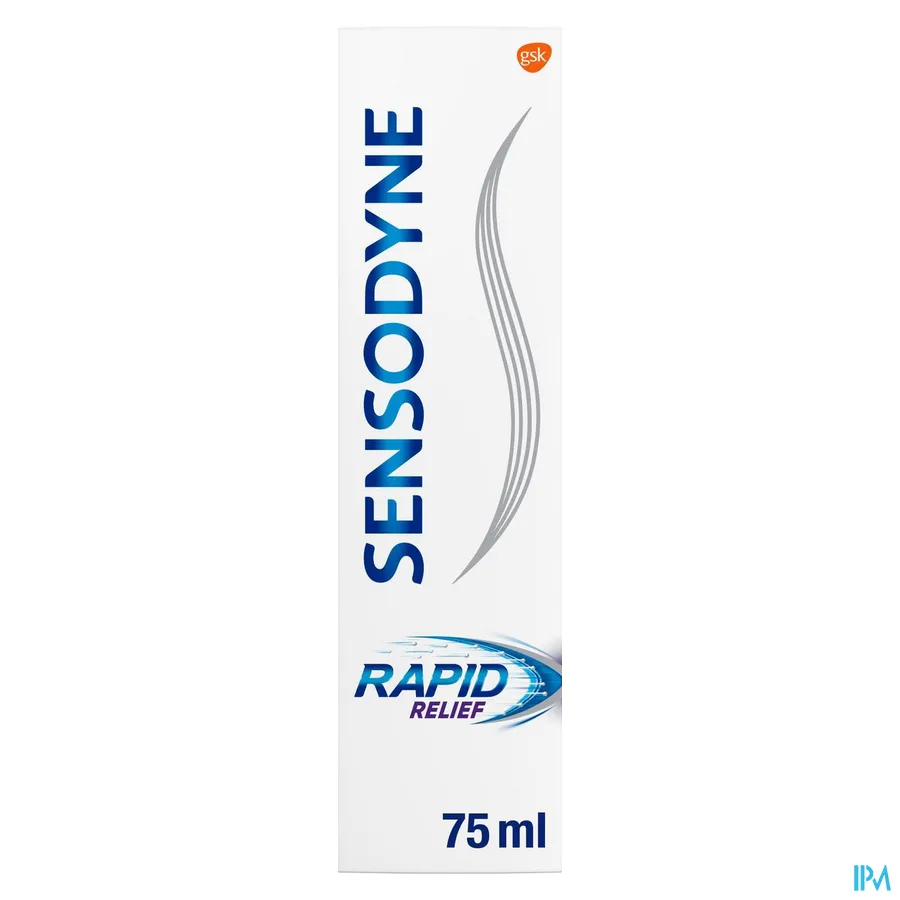 packshot van Sensodyne Tandpasta Rapid Relief voor Snelle Verlichting en Langdurige Bescherming van Gevoelige Tanden 75 ml