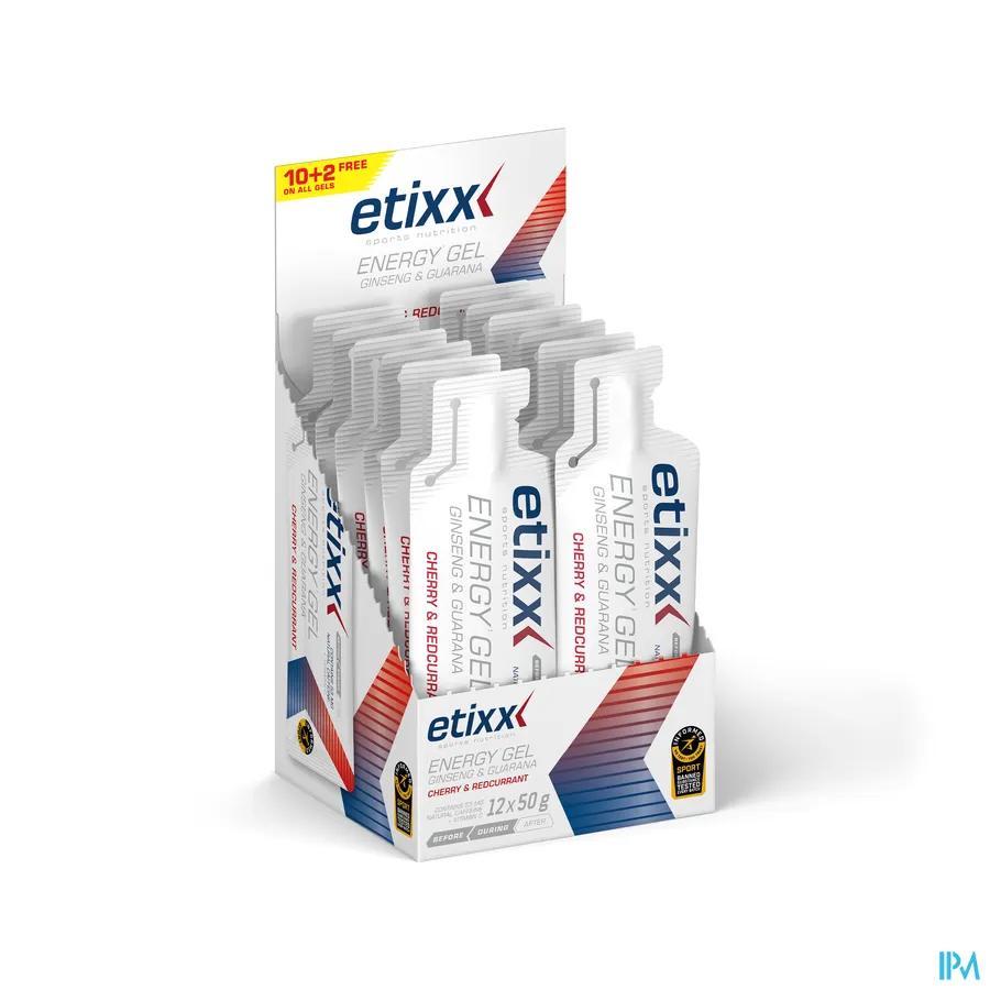 packshot van Etixx Ginseng en Guarana Energy Gel met Kers en Rode Aalbessmaak 12 x 50 g