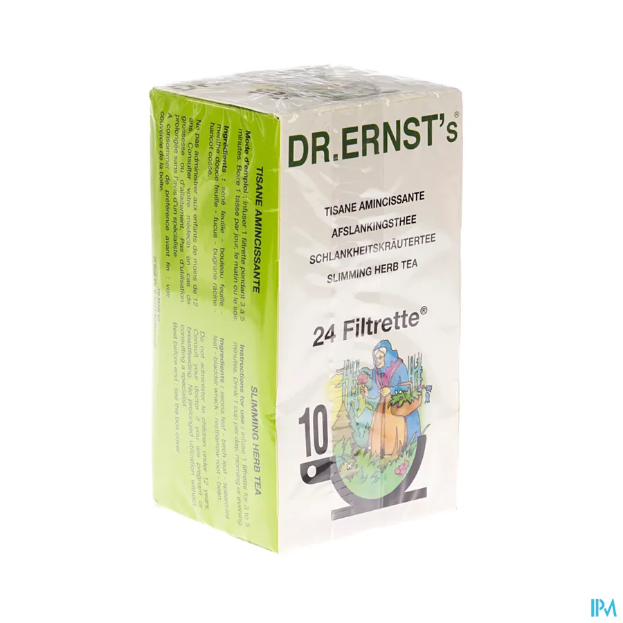 packshot van Dr Ernst Thee voor Afslanken n°10 met Blaaswier en Berk 24 Zakjes