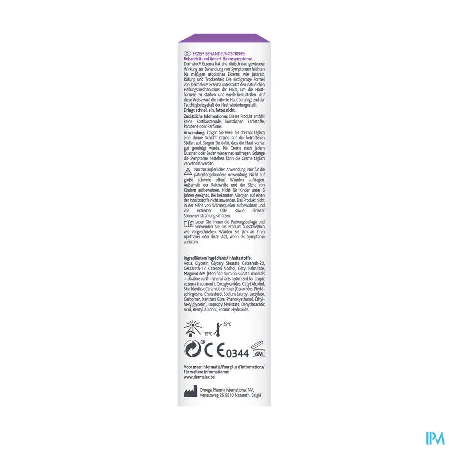 packshot van Dermalex Eczema Behandelingscrème -Behandelt Jeuk, Roodheid en Droogheid- Zonder Cortisone Tube 30 g