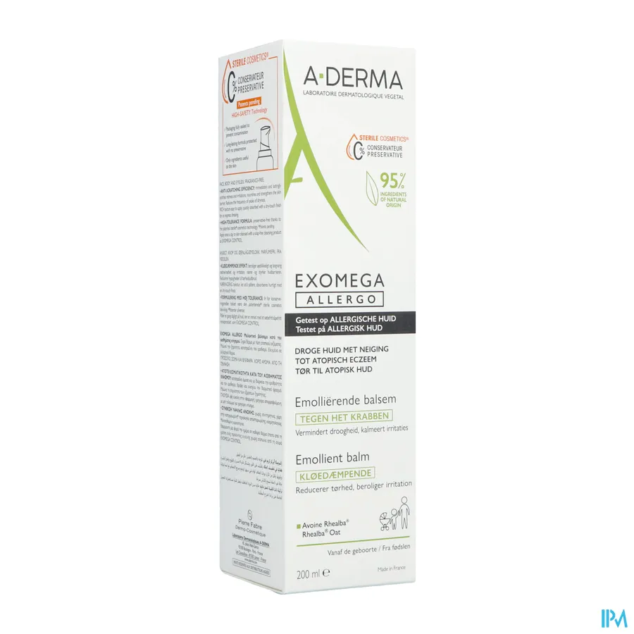 packshot van A-Derma Exomega Allergo Emolliërende Balsem 200 ml
