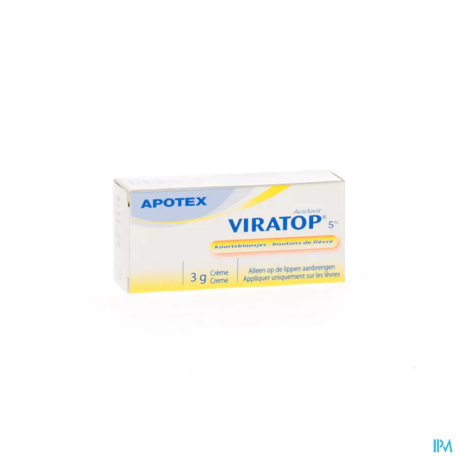 packshot van Viratop Crème voor de Behandeling van Koortsblaasjes Tube 3 g