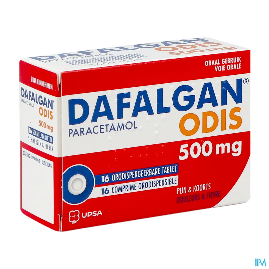packshot van Dafalgan Odis 500 mg 16 Smelttabletten