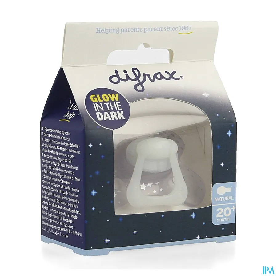 packshot van Difrax Fopspeen Natural Glow In The Dark 20+ 1 stuk