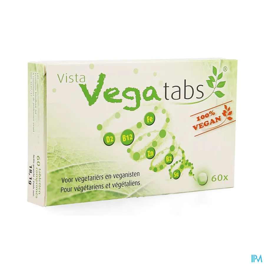 packshot van Vista Vegatabs met Vitaminen en Mineralen voor Vegetariërs en Veganisten 60 Tabletten