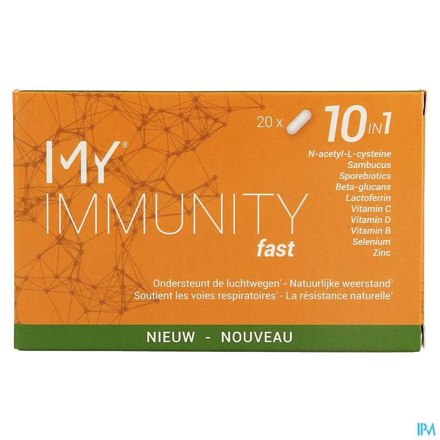 packshot van My Immunity Fast voor Ondersteuning van de Luchtwegen en de Natuurlijke Weerstand 10-in-1 20 Capsules