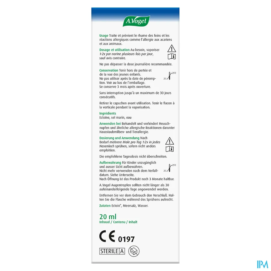 packshot van A. Vogel Pollinosan Hooikoorts Neusspray -voor Behandeling en Preventie van Hooikoorts en Vergelijkbare Allergische Reacties- Flacon 20 ml