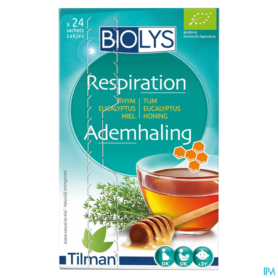 packshot van Tilman Biolys Ademhaling Tijm-Eucalyptus-Honing 24 zakjes