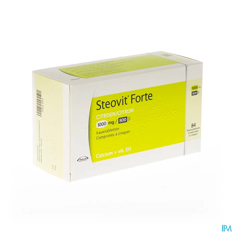 packshot van Steovit Forte 1000 mg Calcium + 800 IE Vitamine D3 Citroensmaak 84 Kauwtabletten