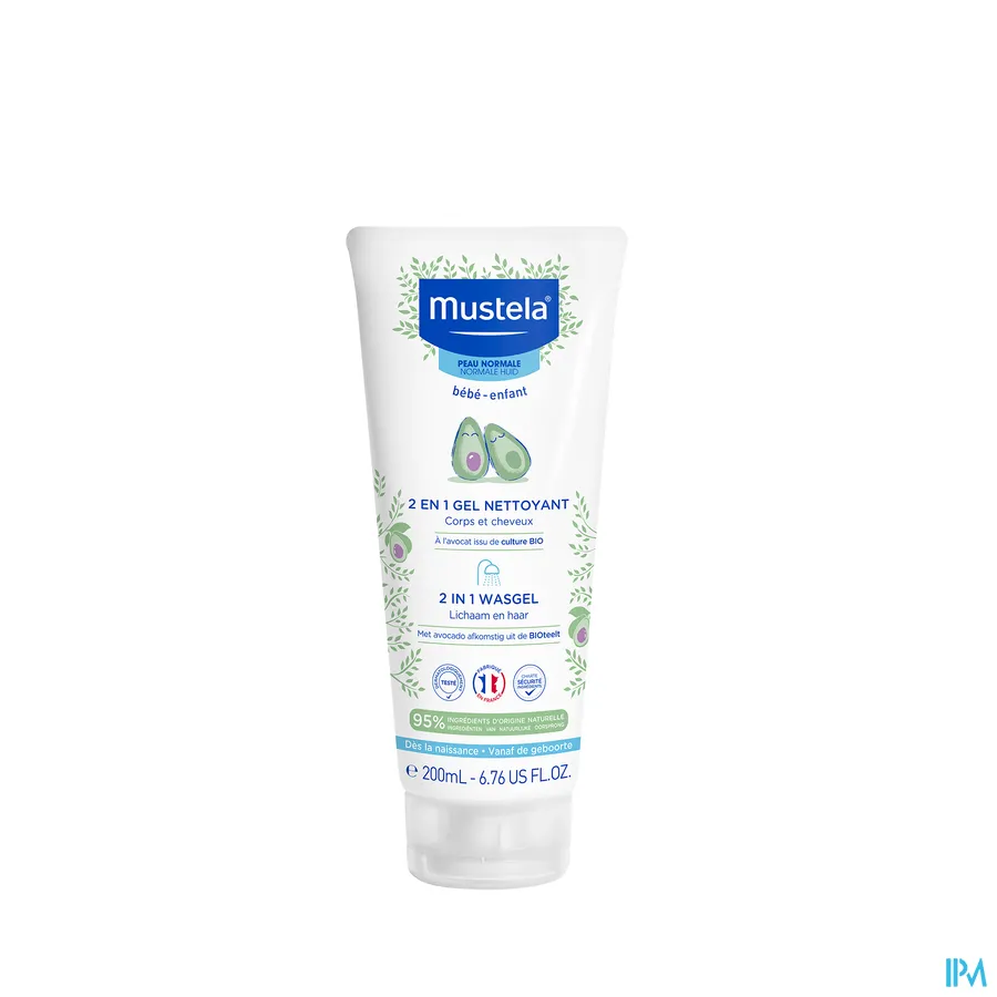 packshot van Mustela Baby 2 in 1 Reinigingsgel voor Haar en Lichaam Tube 200 ml