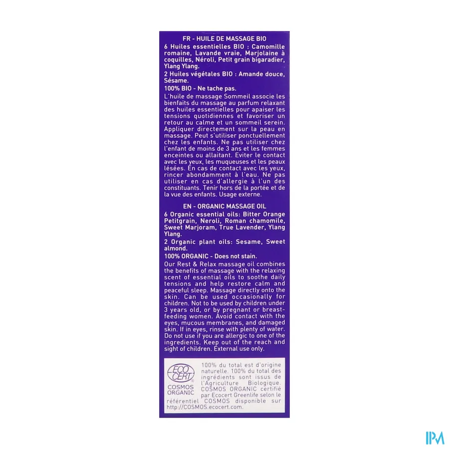 packshot van Puressentiel Bio-Massageolie Ontspanning  met Lavendel en Neroli 100 ml