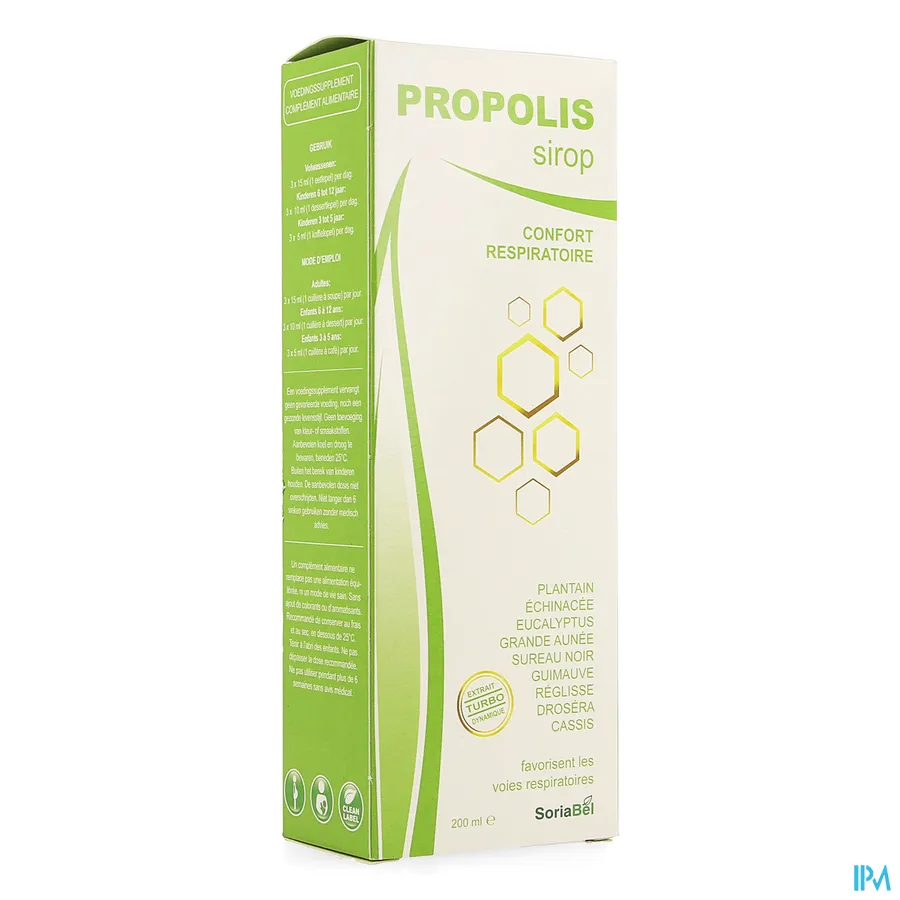 packshot van Soria Propolis Siroop voor Luchtwegen, Keel en Weerstand 200 ml