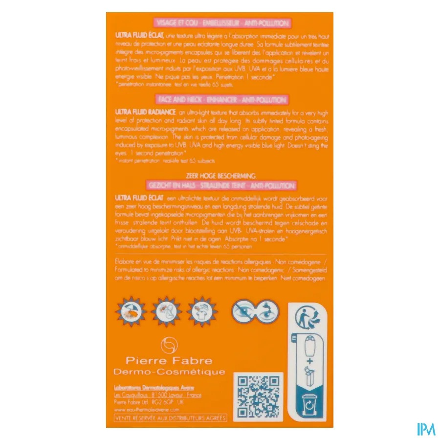 packshot van Avène Ultra Fluid Radiance SPF 50+ 50 ml