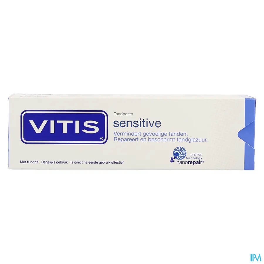 packshot van Vitis Sensitive Tandpasta voor Vermindering van Gevoelige Tanden en Reparatie en Bescherming van Tandglazuur 75 ml