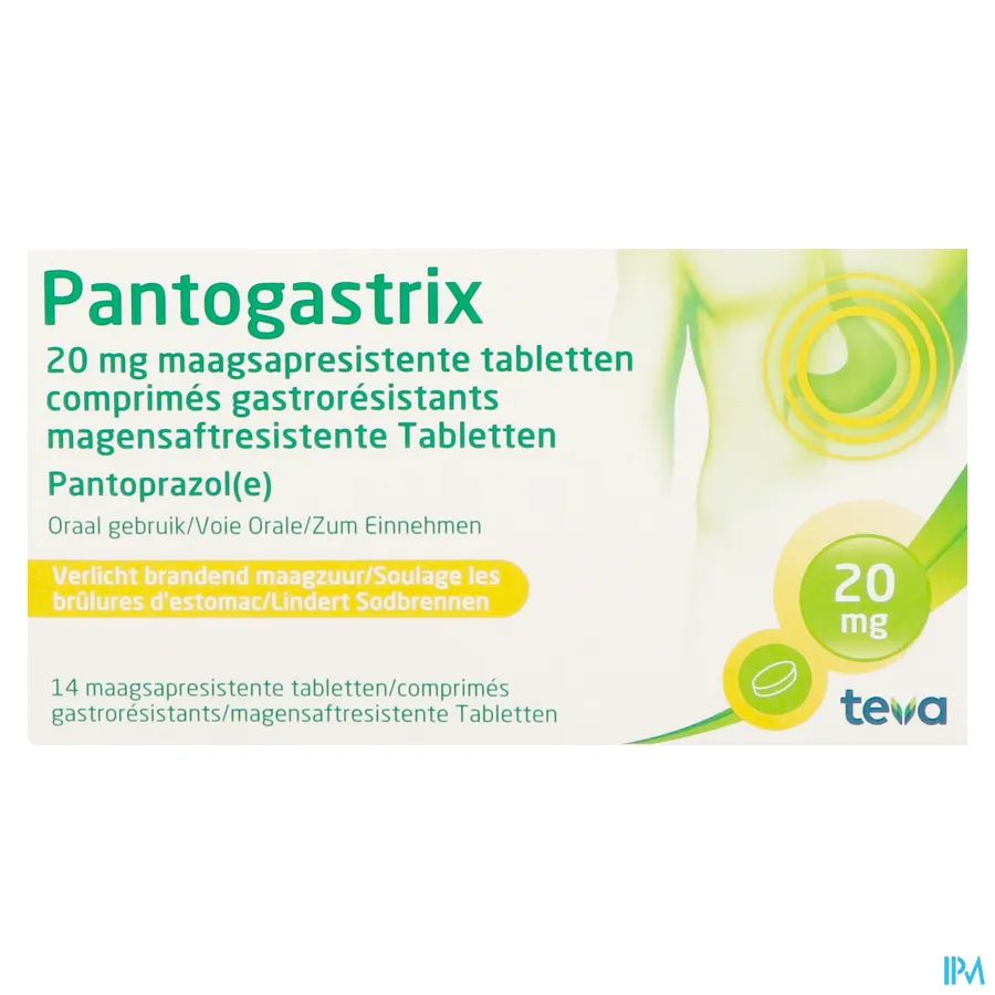 packshot van Pantogastrix bij Zure Oprispingen en Brandend Maagzuur met 20 mg Pantoprazole 14 Tabletten